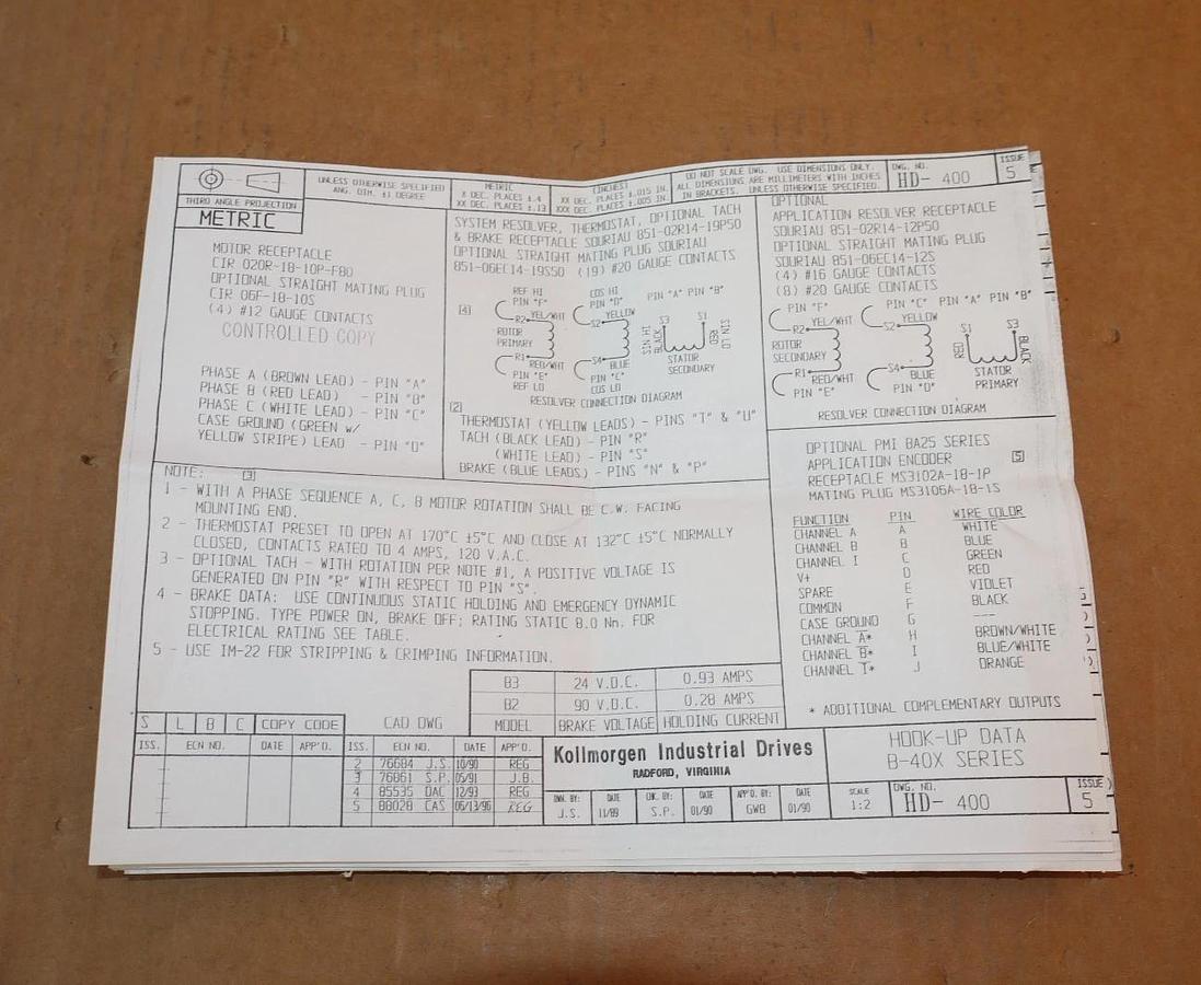 KOLLMORGEN Servo Motor Goldline XT B-404-A-23 B404A23 230v 1500rpm (NEW)