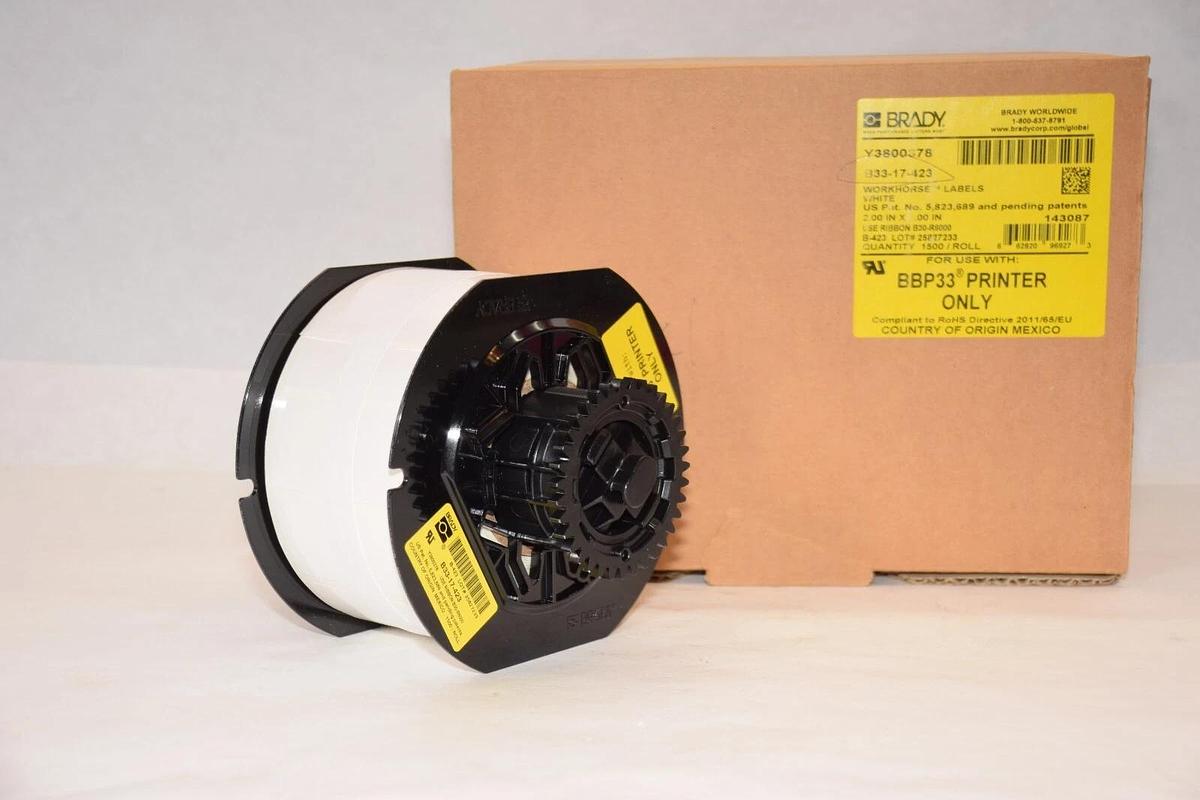(NEW) BRADY B33-17-423 2.00" x 1.00" White Workhorse Labels