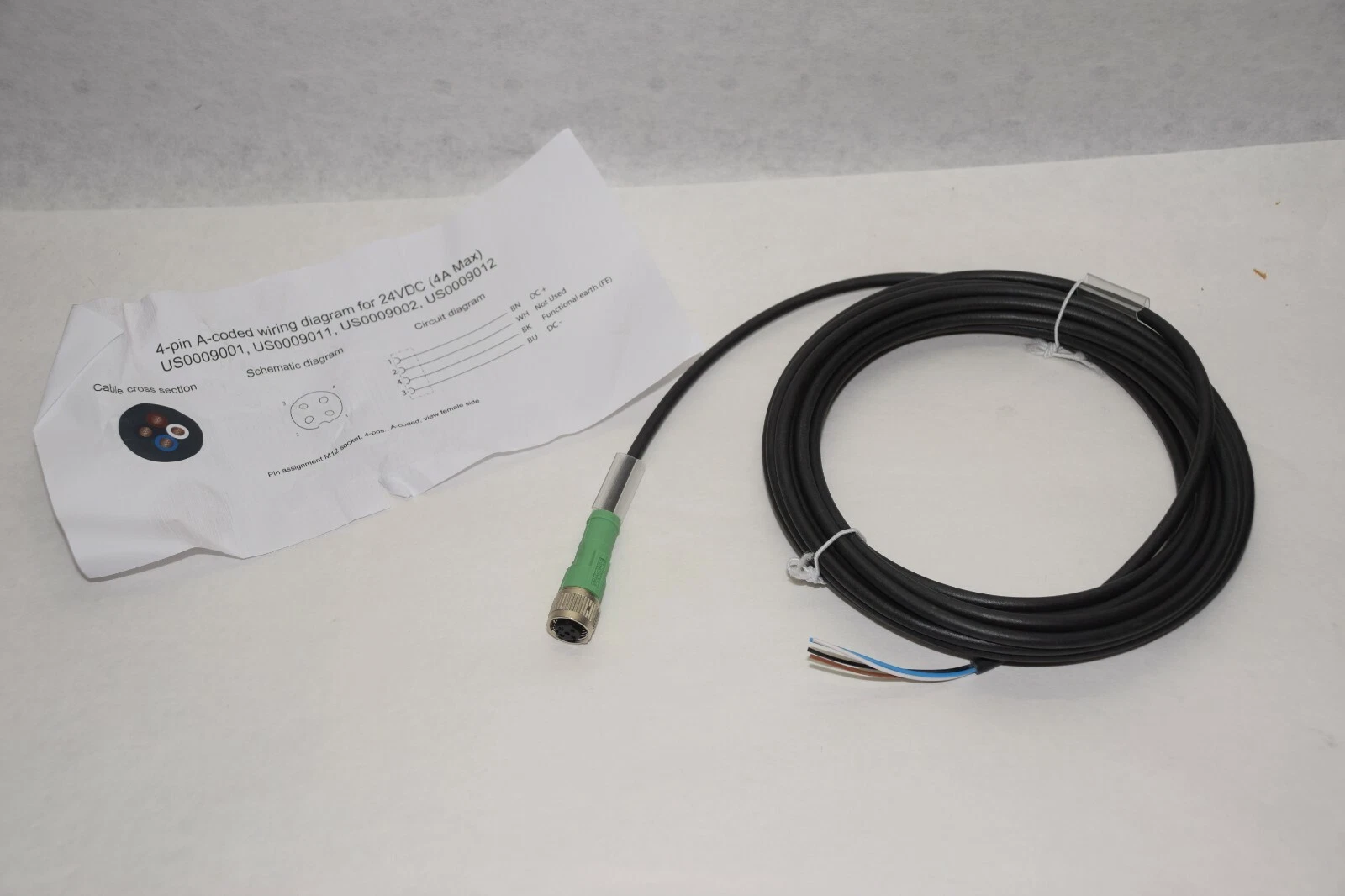 Phoenix Contact Cable 4 pin A-coded 4a max  24vdc US0009001 N315883-002 NEW