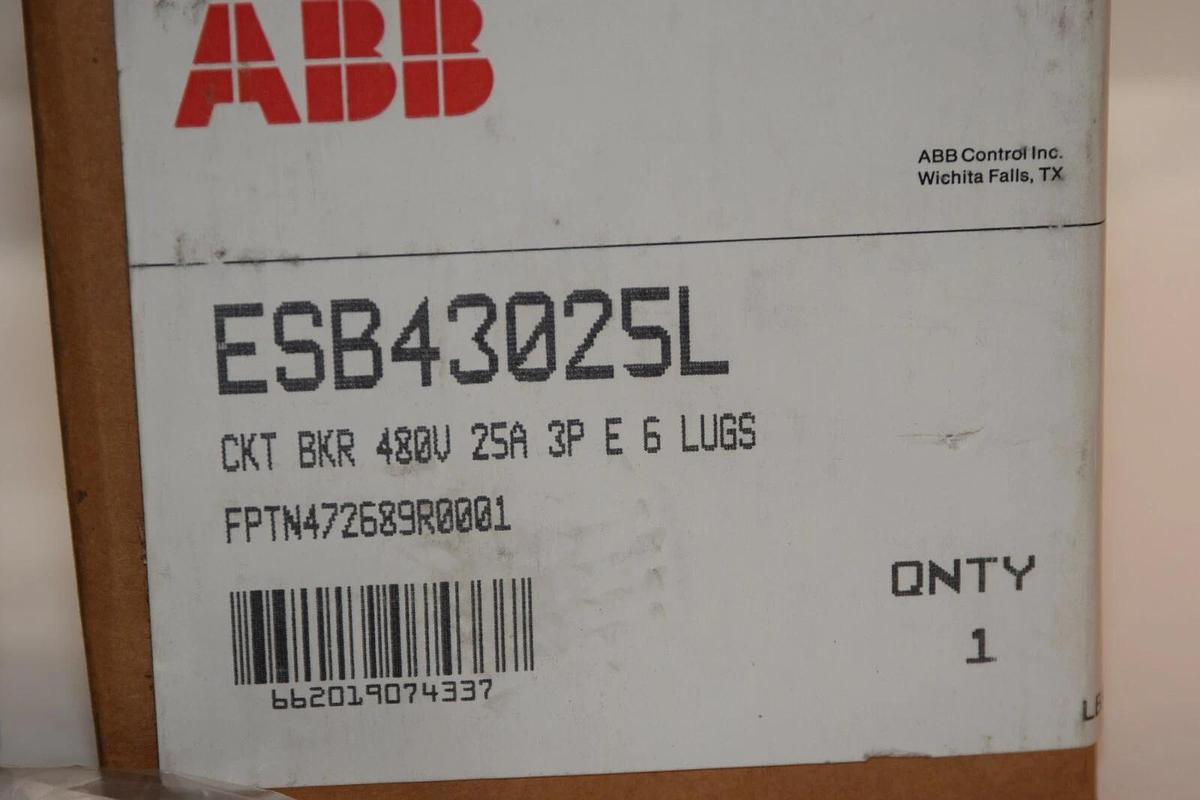 (NEW) ABB ESB43025L 25A  25 Amp A 480V 3P Circuit Breaker