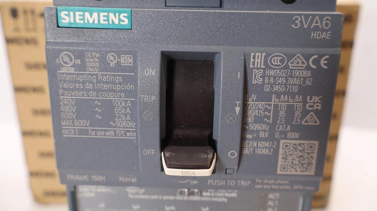 Siemens 3VA6 Circuit Breaker 3VA6110-6HN31-0AA0 100A 100 Amp ETU350LSI Trip *NEW