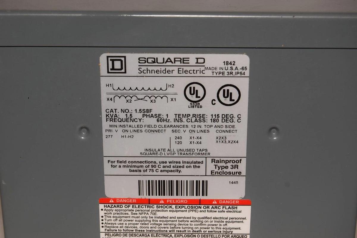Square D Transformer Wall Mount 1.5S8F 1.5kva 1.5 kva 1ph 277v 120/240v (NEW)