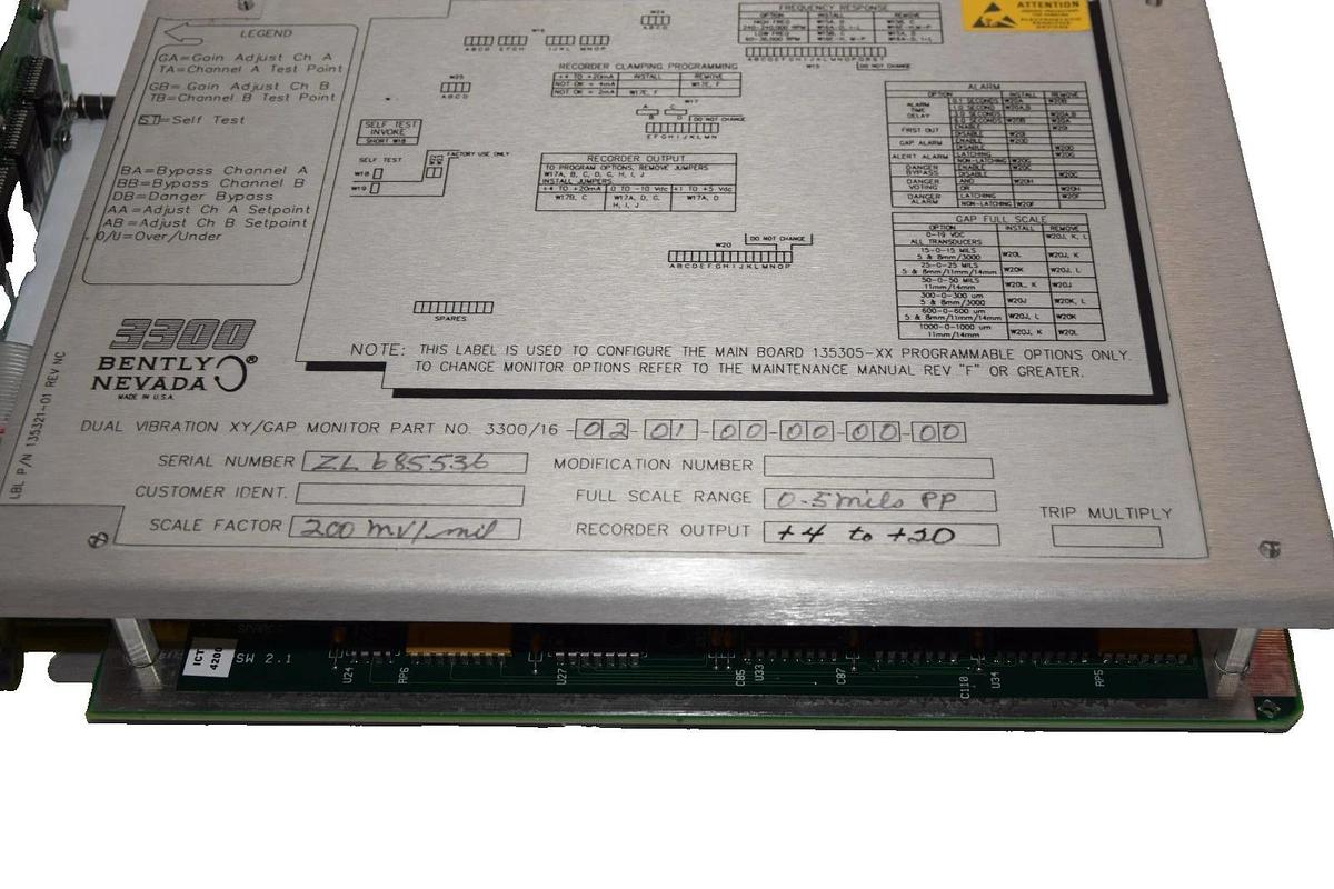 Used Bently Nevada 3300/16-02-01-00-00-00-00 Dual Vibration Monitor Module