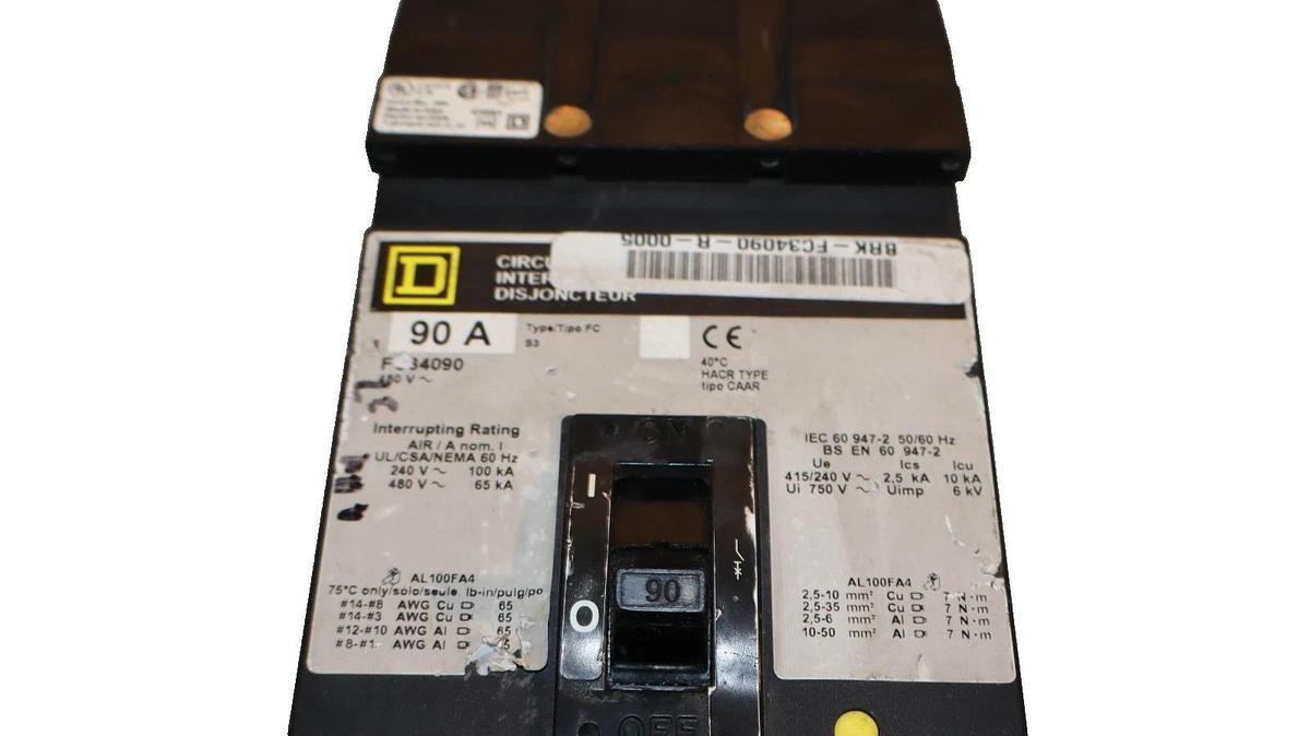 Used Square D Circuit Breaker 90A 90 Amp FC34090 480VAC