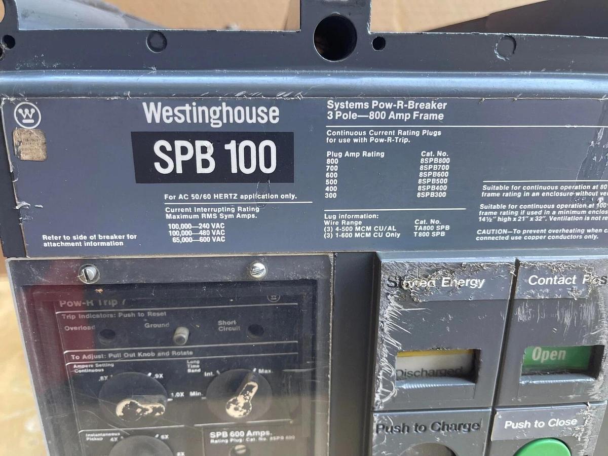 Used Westinghouse SPB100 Pow-R-Breaker Ins Case Breaker Frame 800a  Plug 8SPB600 600a