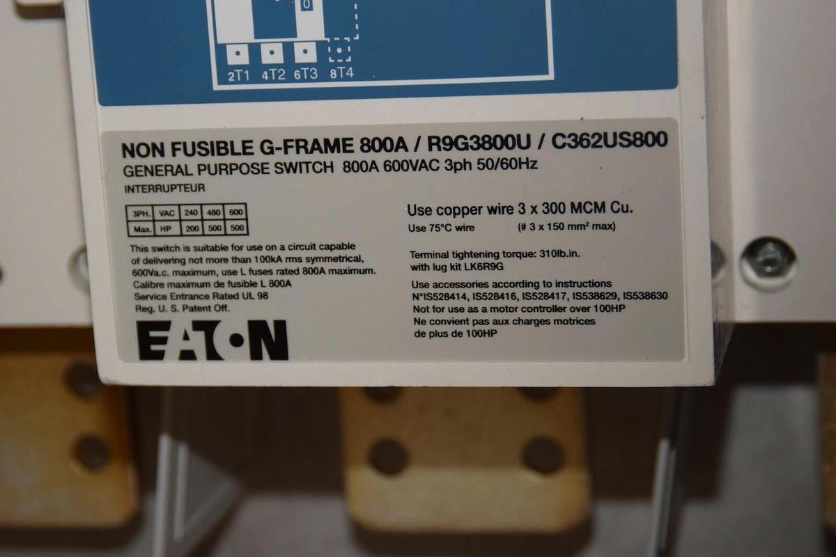 (New) Eaton YC362US800 R9G3800U / C362US800 800amp 3pole G frame rotary switch