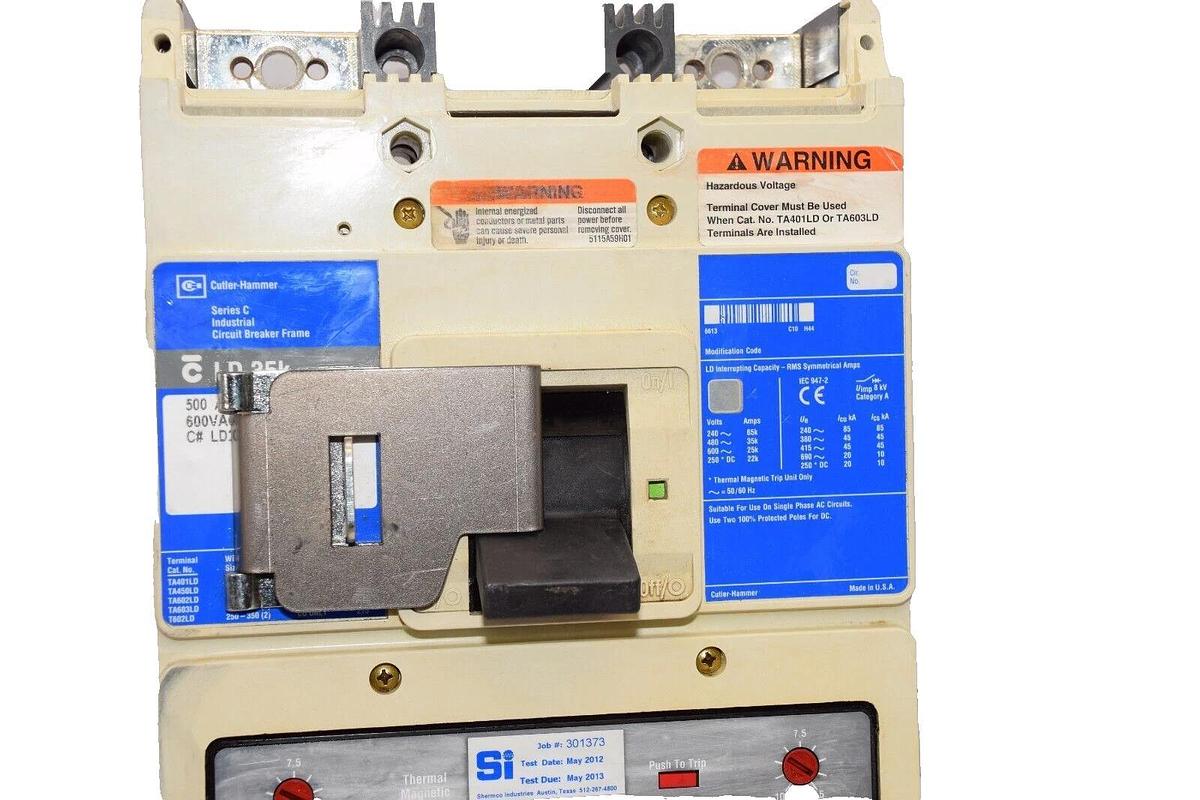 Used Cutler Hammer Breaker LD2500 LD 35k 500Amp 500 Amp A 2 Pole 600v/250v w/ LT2500T