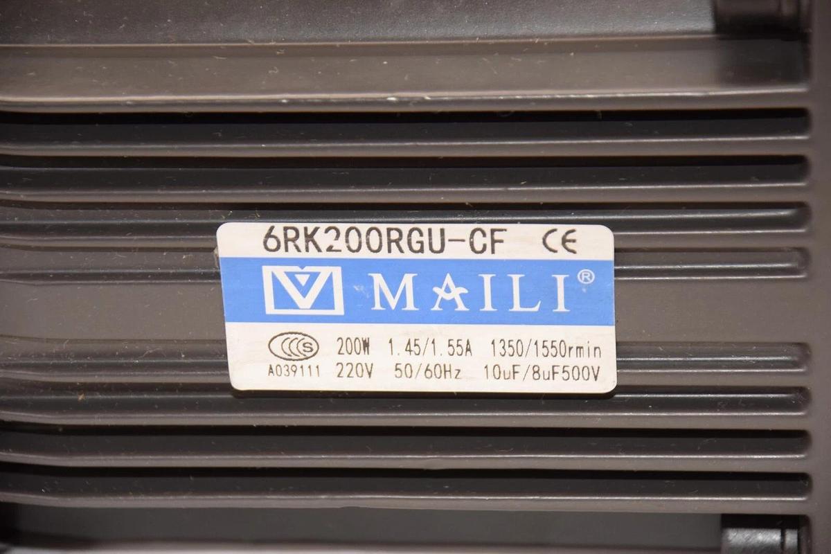 Used MAILI 6RK200RGU-CF Speed Regulating Motor 200W 220V w/ Gearbox Reducer 6GU-5-K