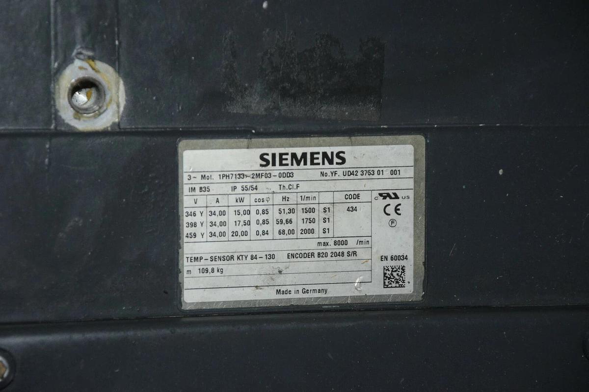Used Siemens 1750rpm Induction Motor 1ph 7133-2MF03-0DD3 95.5NM 1ph 71332MF030DD3