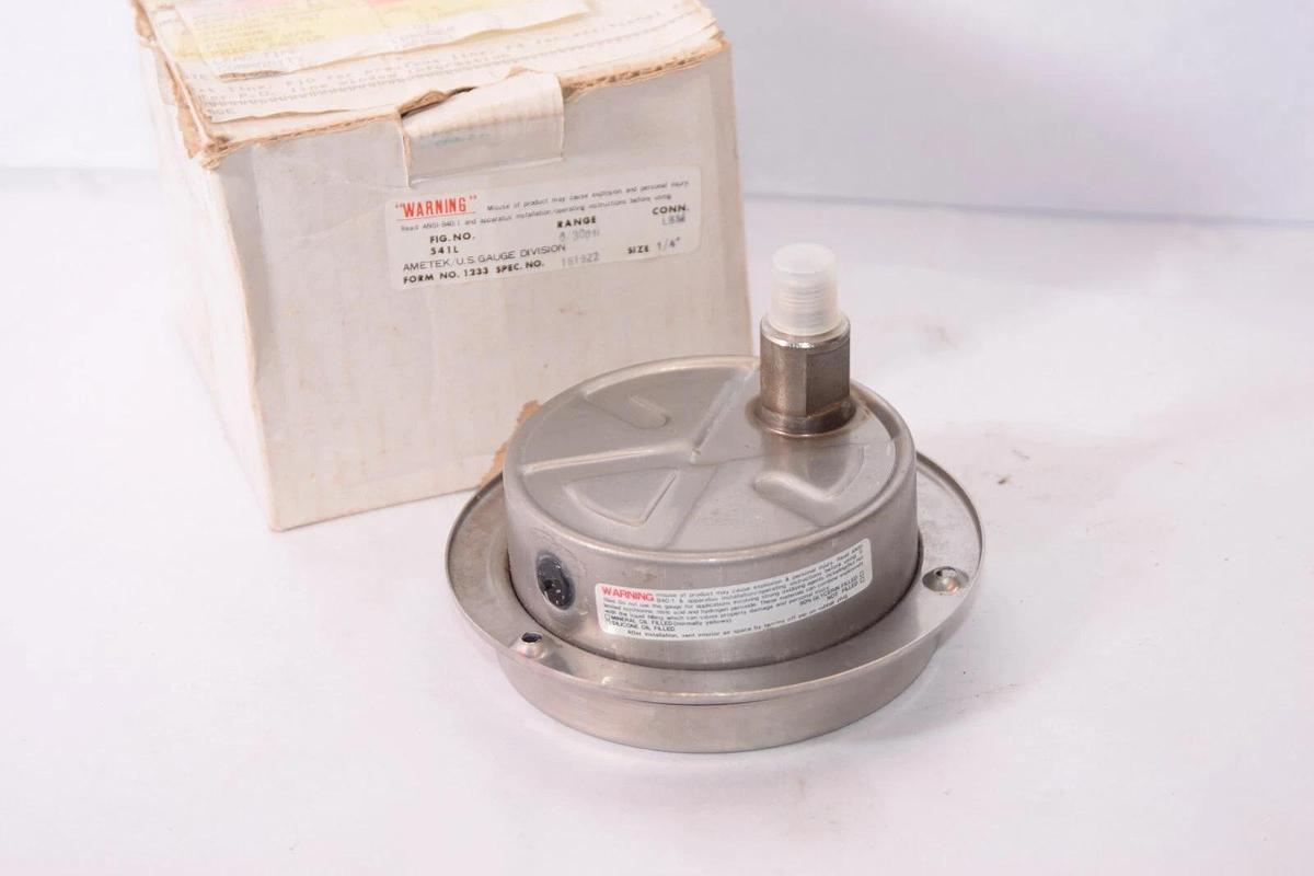 (NEW) AMETEK 541L 0-30psi 1/4" 4" Face S/S Back Mount Pressure Gauge