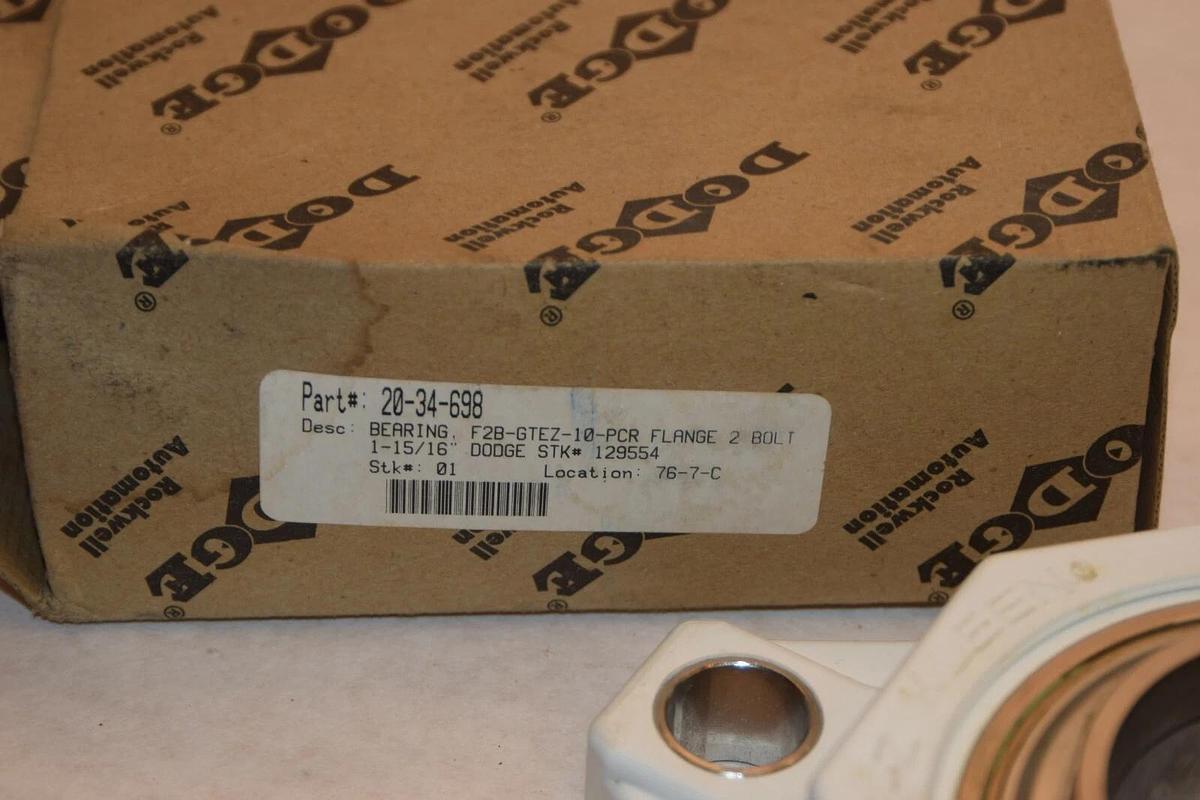 NEW DODGE F2B-GTEZ-10-PCR 20-34-698 2034698 210 1-15/16" 2 BOLT FLANGE BEARING