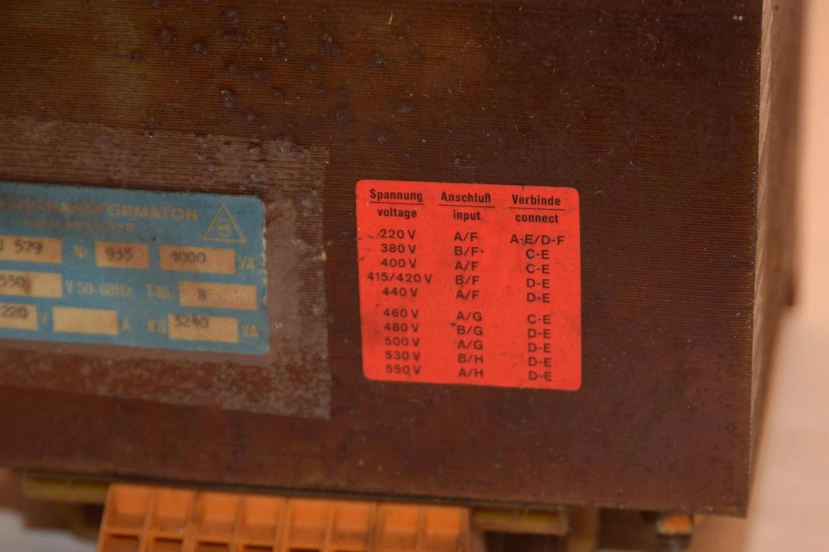 Used STEUERTRANSFORMATOR VDE 0550 54-YU 579 T40/B 50/60Hz 110/220V Transformer 3240va