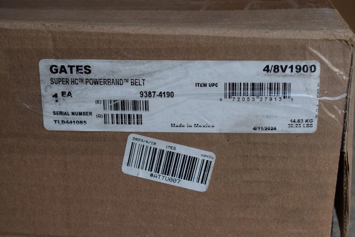 (NEW) GATES 4/8V1900 , 8V1900 , 9387-4190 Super HC PowerBand 4-Rib V-Belt
