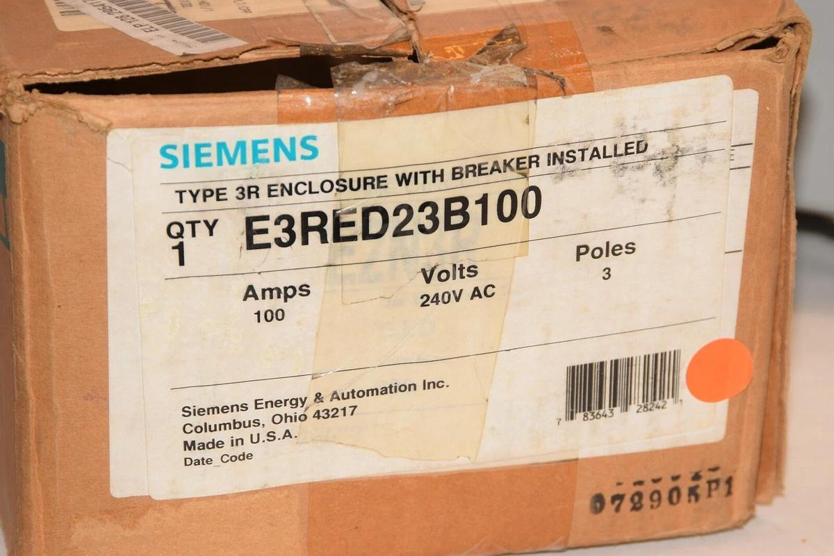 (NEW) SIEMENS E3RED23B100 100A 100 Amp A 240V 3P Enclosure With Circuit Breaker