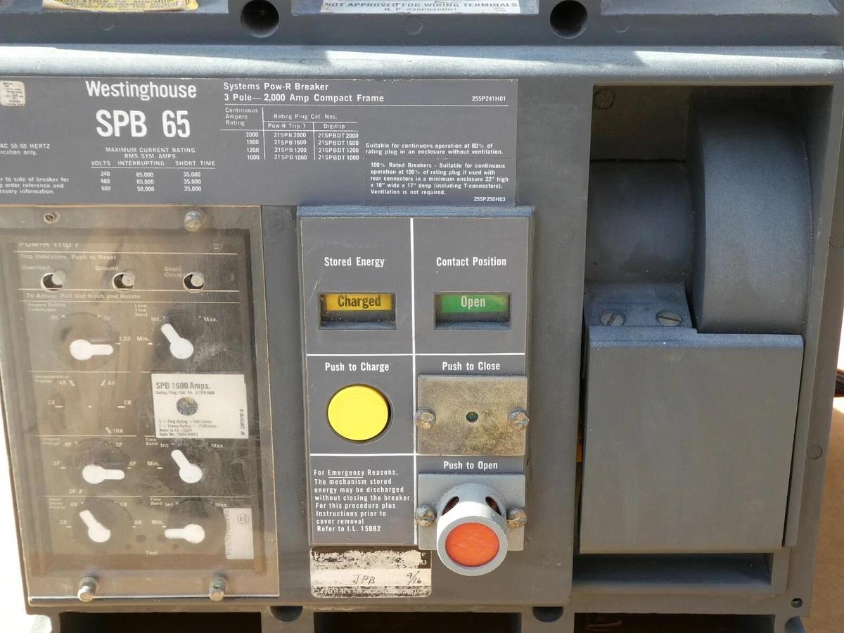 Used Westinghouse SPB 65 2000A Drawout Pow-R Breaker  w/ 1600 Amp Plug SPB100 2000 A