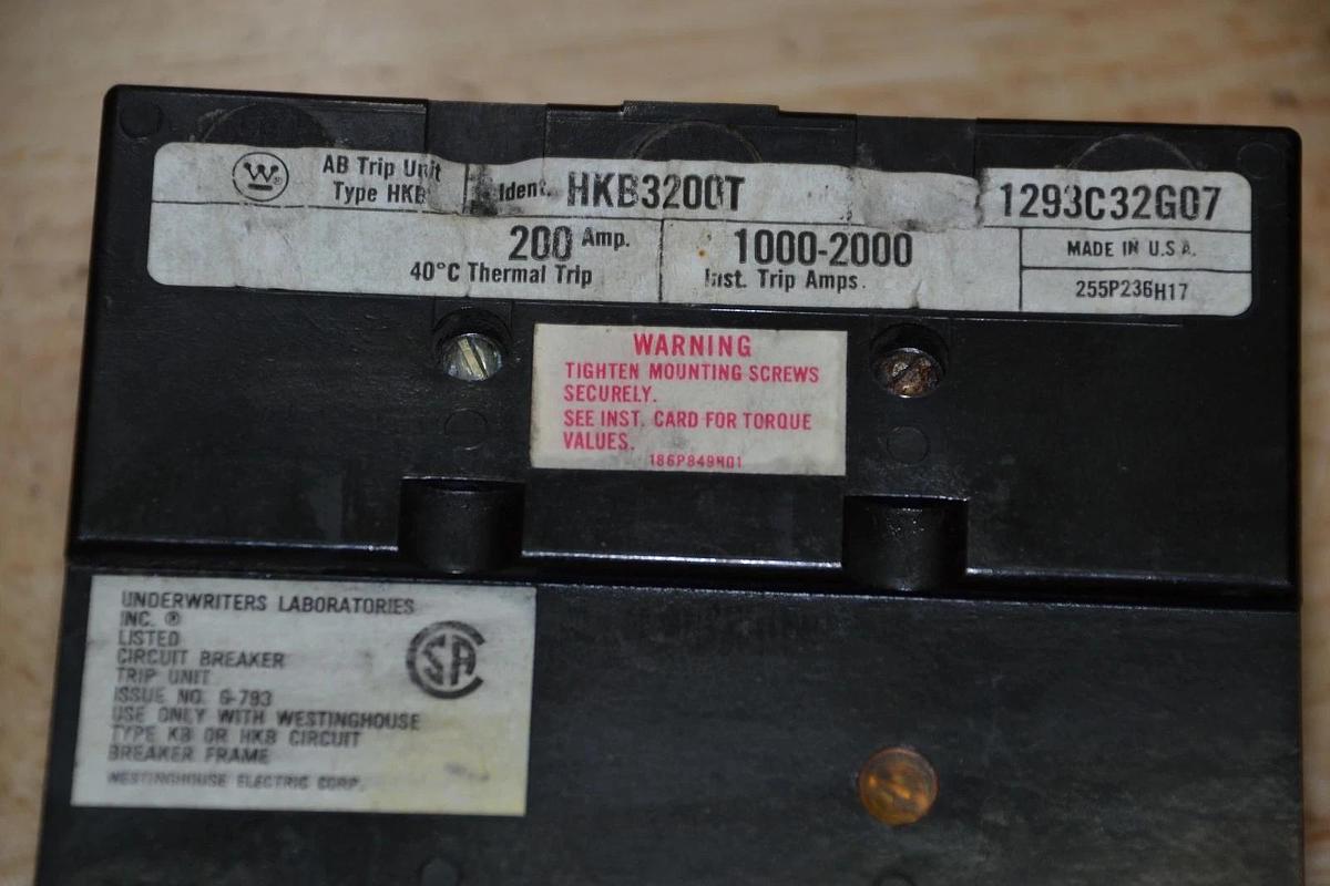 Used WESTINGHOUSE HKB3200T 200 A Amp 200A 1000-2000 INSTANT TRIP AMP