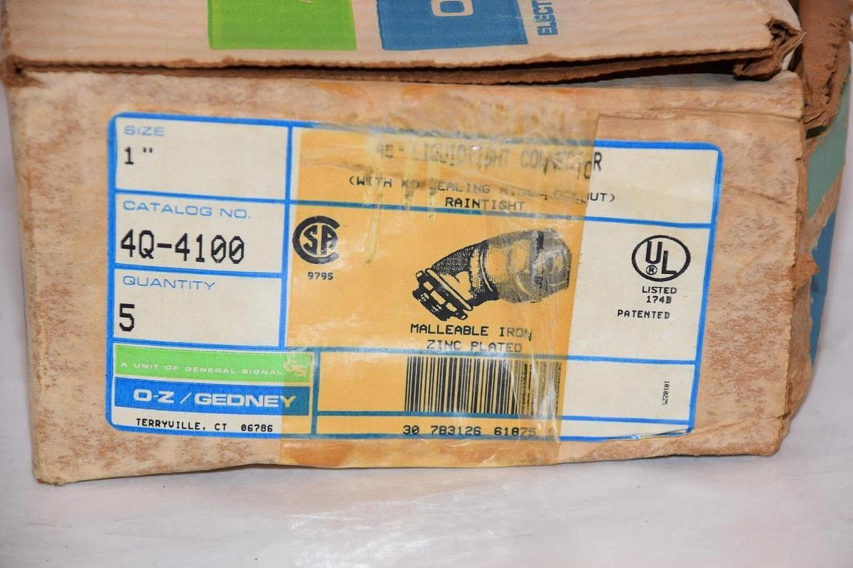 (NEW - Box of 5) O-Z/GEDNEY 4Q-4100 4Q4100 1" 45 deg Liquid Tight Connector