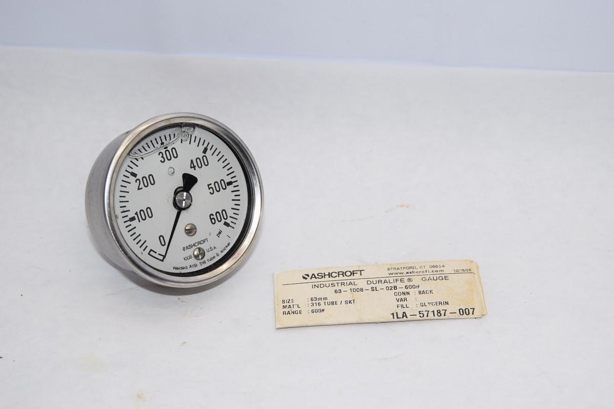 (NEW) ASHCROFT 63-1008-SL-02B-600# 1LA-57187-007 63mm 0-600psi Pressure Gauge