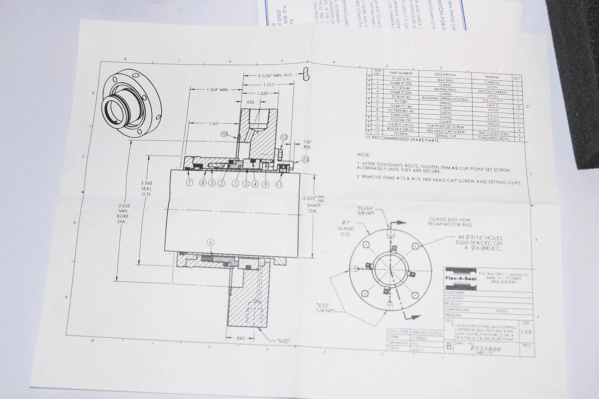 (NEW) FLEX-A-SEAL 4061599 RSX3 42RSX311C2VS2 2-5/8" Cartridge  Seal
