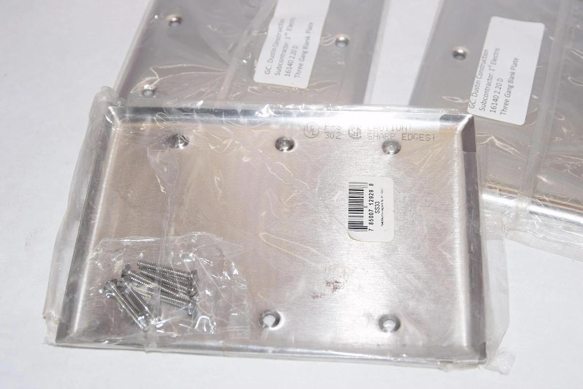 (NEW - Lot of 6) PASS & SEYMOUR SS33 3 Gang Stainless S/S Blank Plate Box Cover