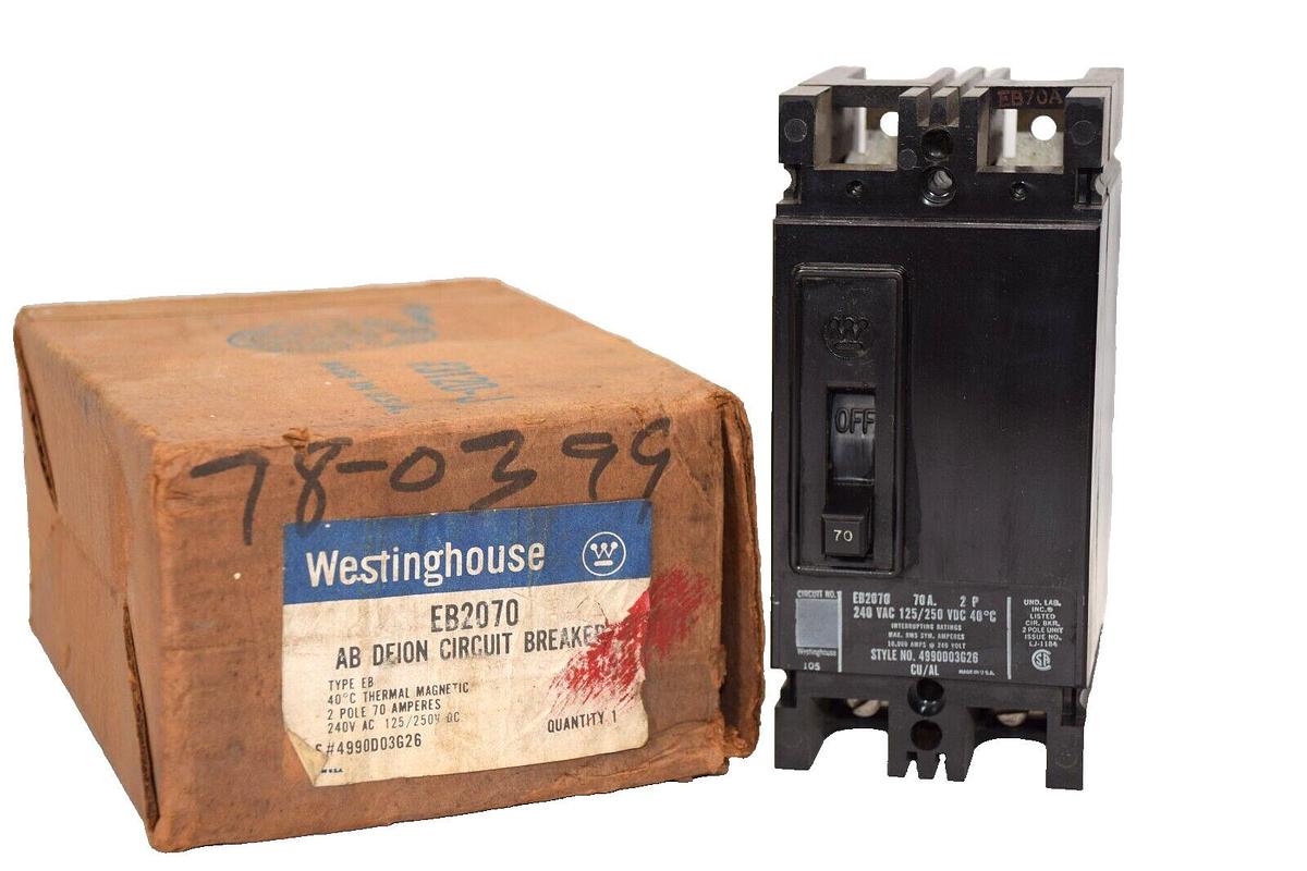 (NEW) WESTINGHOSE EB2070 70A 2 Pole 240Vac Circuit Breaker