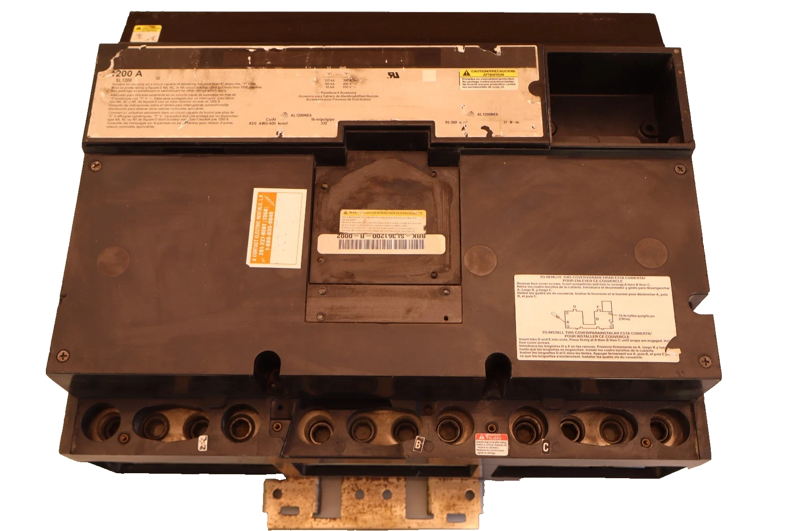 Used Square D 1200Amp SL1200 Circuit Breaker 1200A Frame 600V 3Pole (Missing Cover)