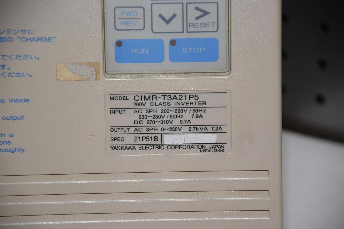 Used Yaskawa Varispeed 616T3 CIMR-T3A21P5 200V Class Inverter Drive 7.2 Amp 230Vac