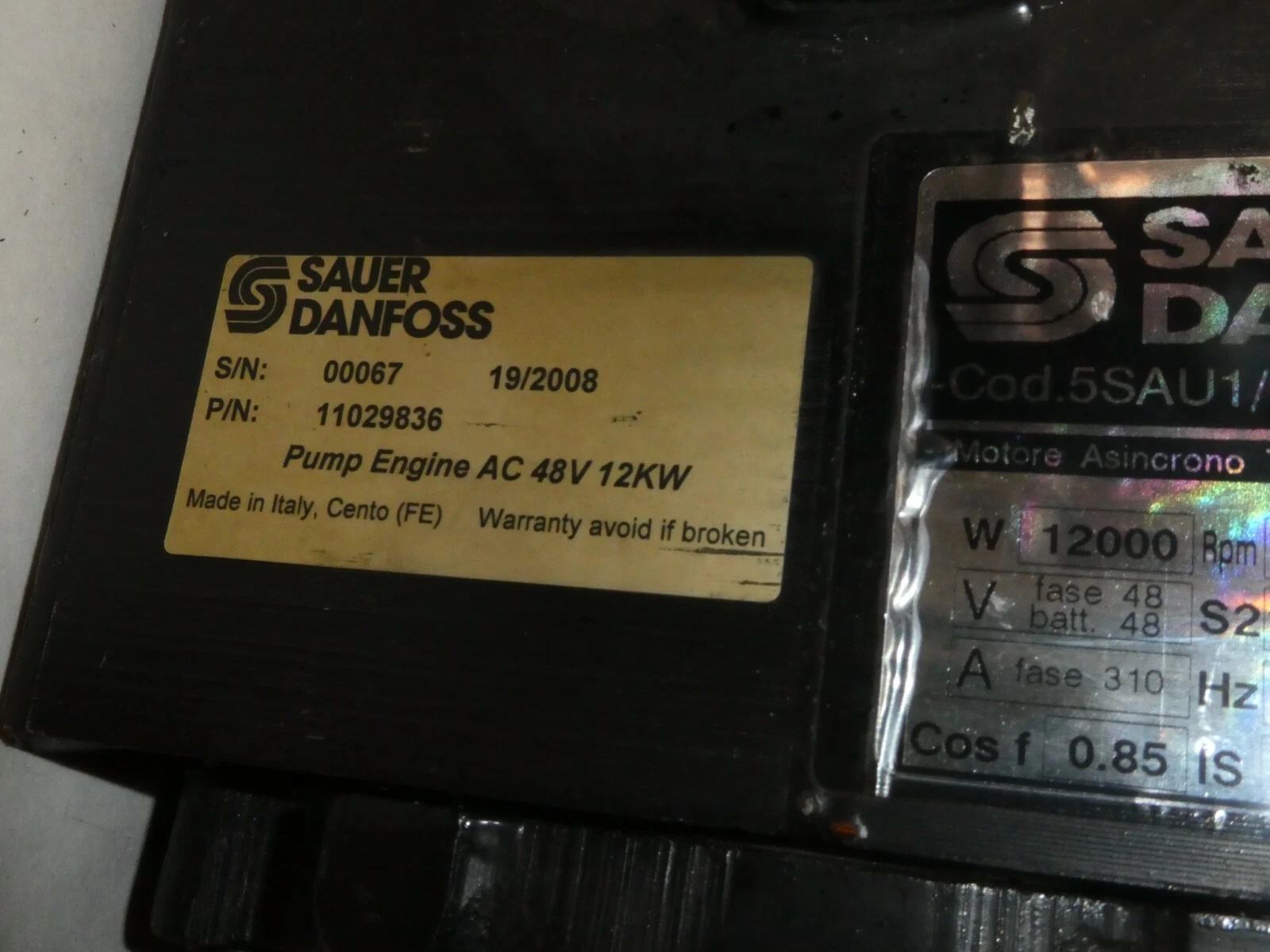 Used Sauer Danfoss Hydraulic Motor 11029836 48v 12kw 12000w 5SAU1/O4 28040808 1800rpm