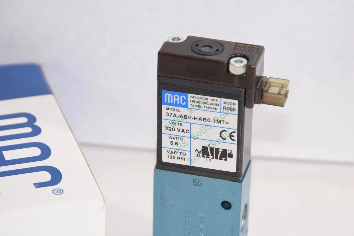 MAC VALVES 37A-AB0-HAB0-1MT 37A-ABO-HABO-1MT 220v 5.6W 120psi Solenoid Valve