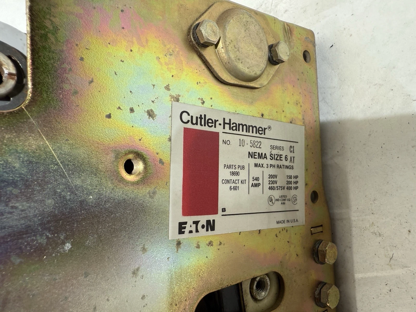 Refurbished Cutler-Hammer EATON Size Sz 6 Contactor 10-5822 Ser C1 540Amp 540A 400hp 18690