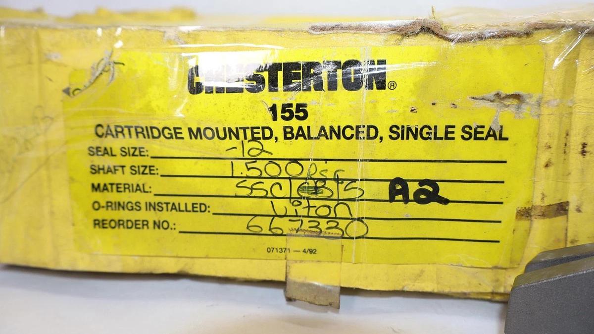 Chesterton Cartridge Mounted, Balanced, Single Seal 155 Seal 12 Shaft 1-1/2" New