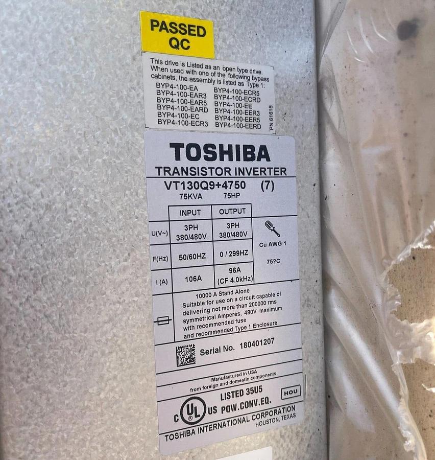 Toshiba Q9 Plus Transistor Inverter VT130Q9+4750 75kva 75hp 380/480v (NEW)