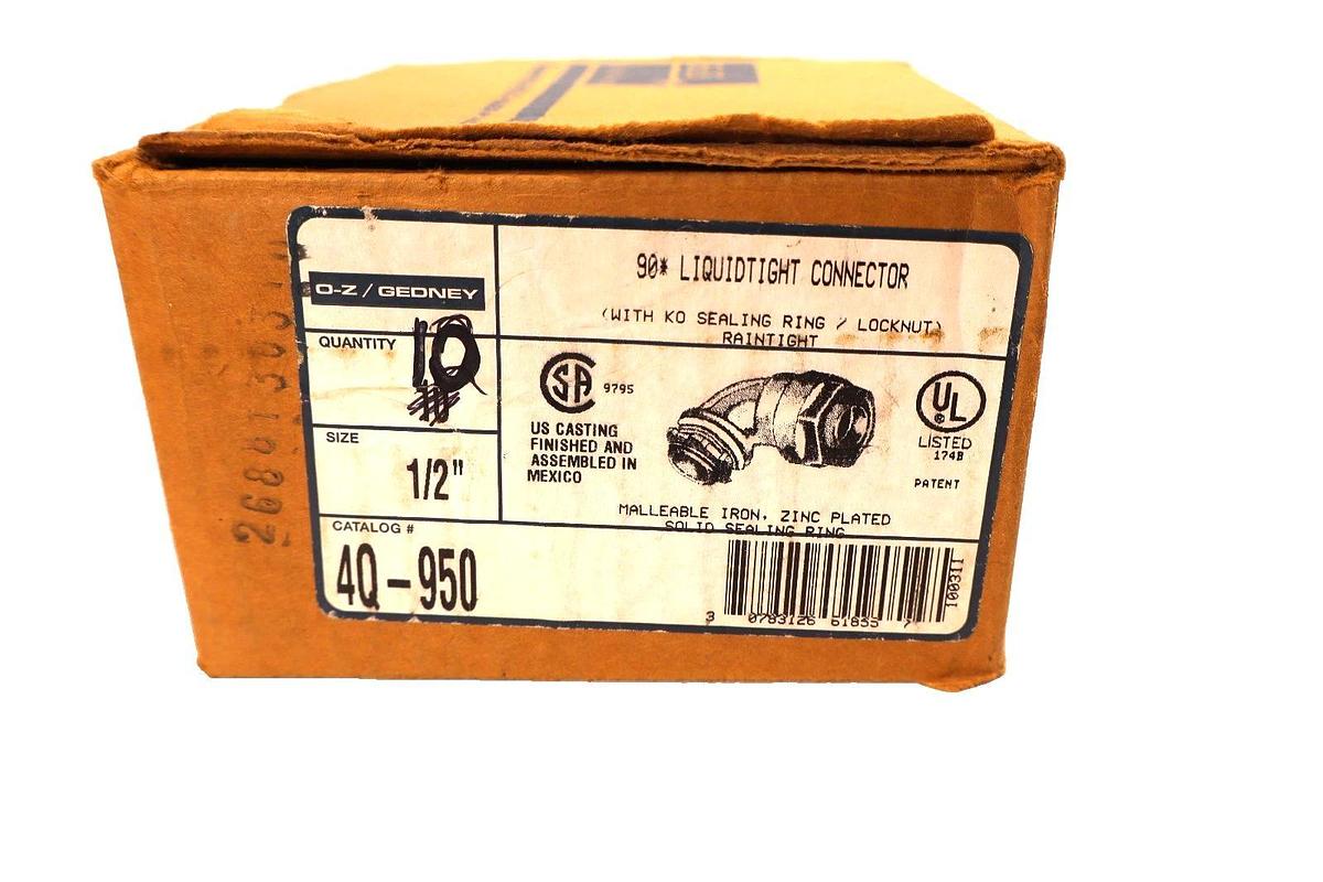 O-Z / Gedney 4Q-950 1/2" 90° Liquidtight Connector (New - Box of 10)