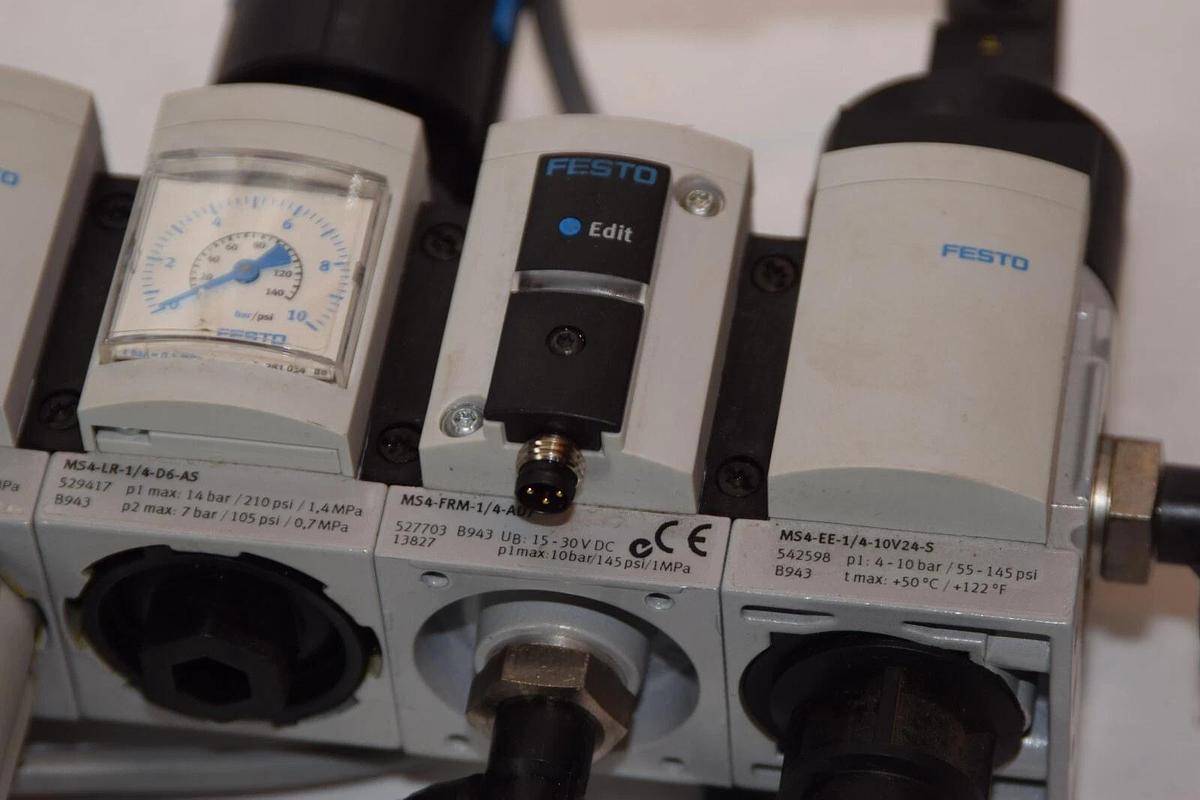 Used FESTO MS4-FRM-1/4-AD7 , MS4-LR-1/4-D6-AS , MS4-EE-1/4-10V24-S Filter Regulator