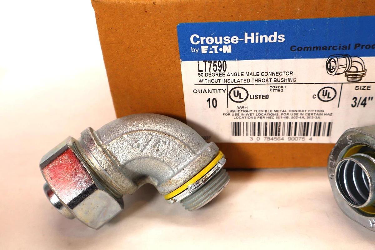 Eaton Crouse-Hinds LT7590 90° Male Metal Connector Conduit Fitting 3/4" *Qty 10