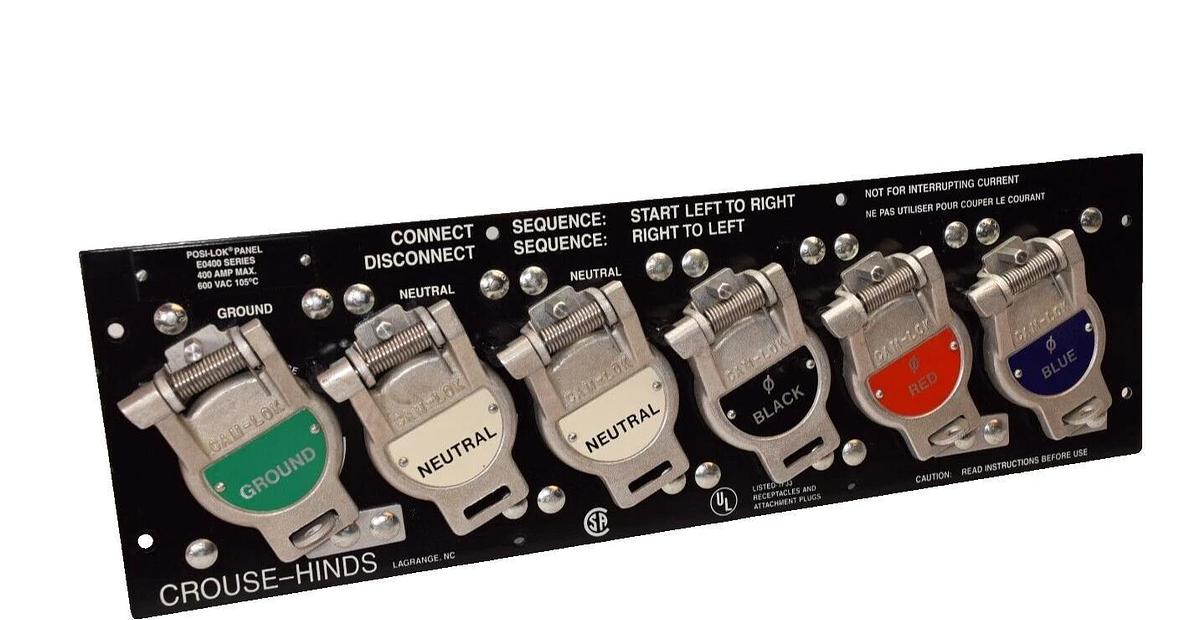 Crouse-Hinds Eaton Posi-Lok Panel E0400 Series 400a 600v 6 receptacle