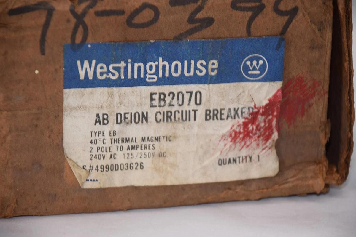 (NEW) WESTINGHOSE EB2070 70A 2 Pole 240Vac Circuit Breaker