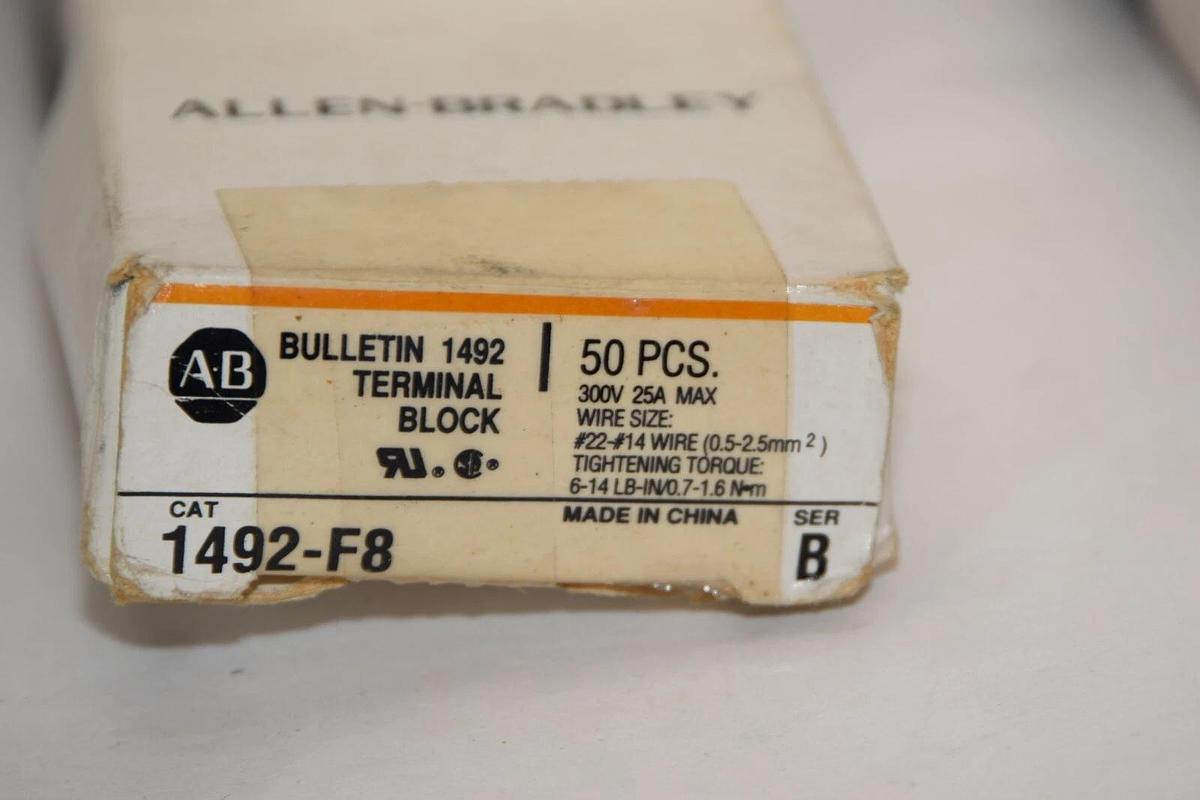 (NEW - Box of 50) ALLEN BRADLEY 1492-F8 Series B 300V 25A Terminal Block