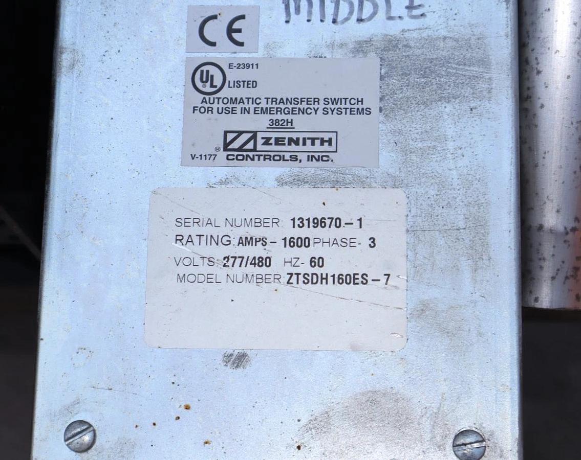 Used Zenith Automatic Transfer Switch 1600a 1600 Amp 3ph 277/480v ZTSDH160ES-7