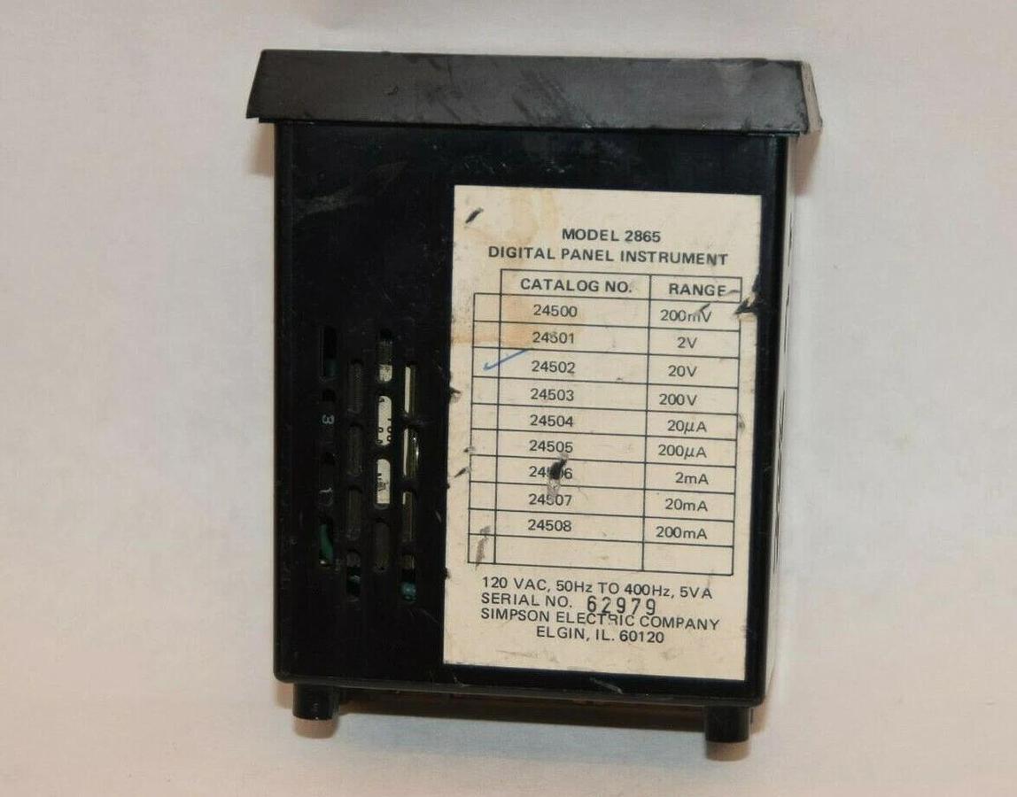 Used SIMPSON ELECTRIC COMPANY 2865 24502 2865-24502 20V Digital Panel Instrument