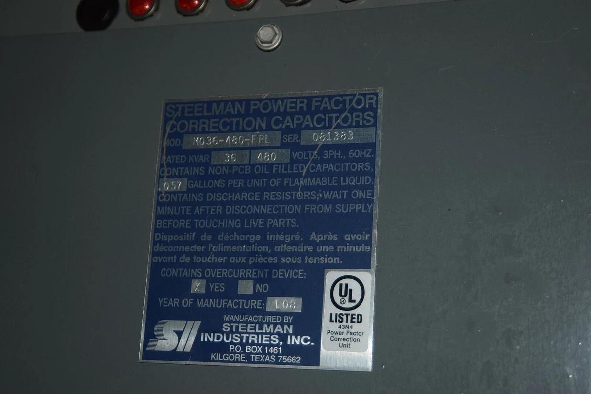 Used Steelman 36-KVA Power Factor Correction Capacitor M036-480-FPL 480V 3PH 480