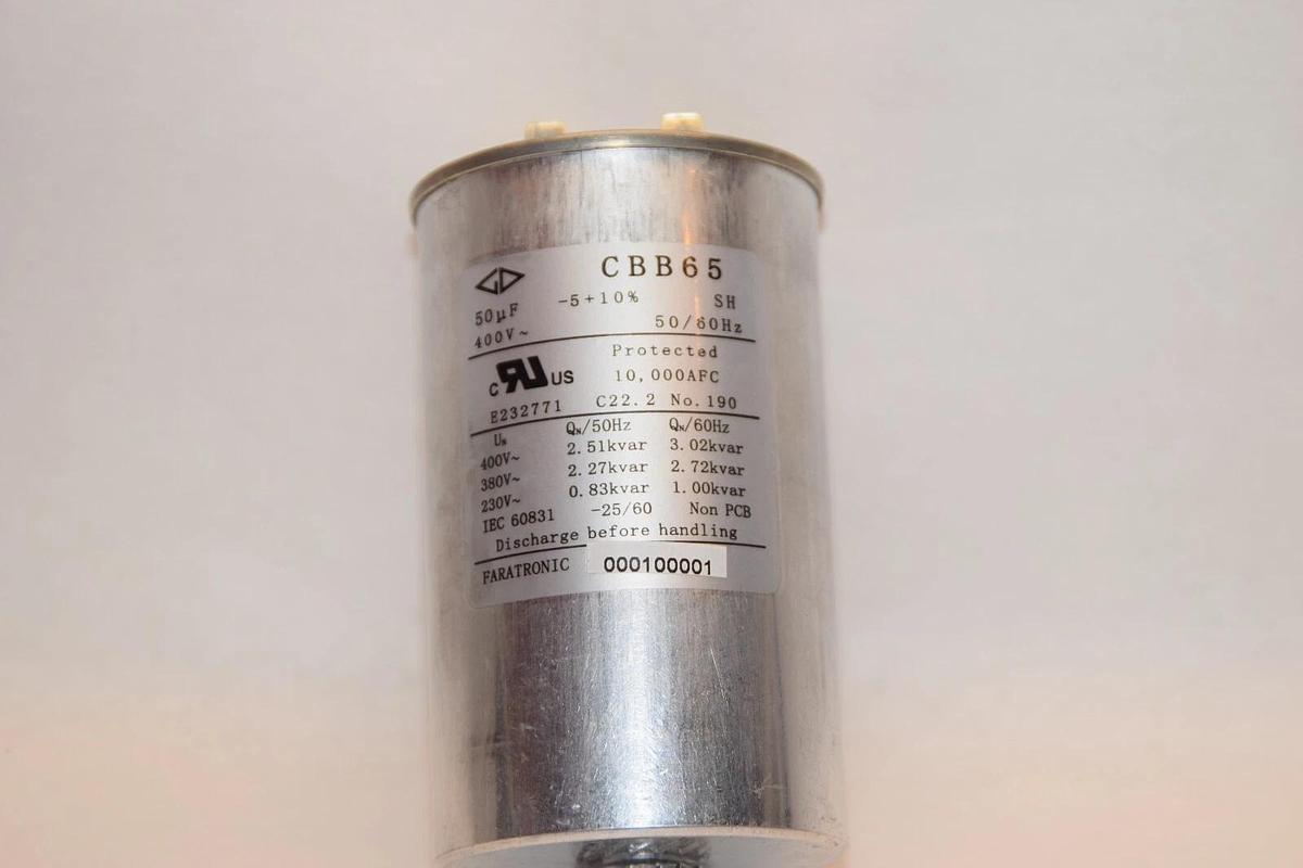 Used FARATRONIC CBB65 50uF -5+10% 50/60Hz Capacitor