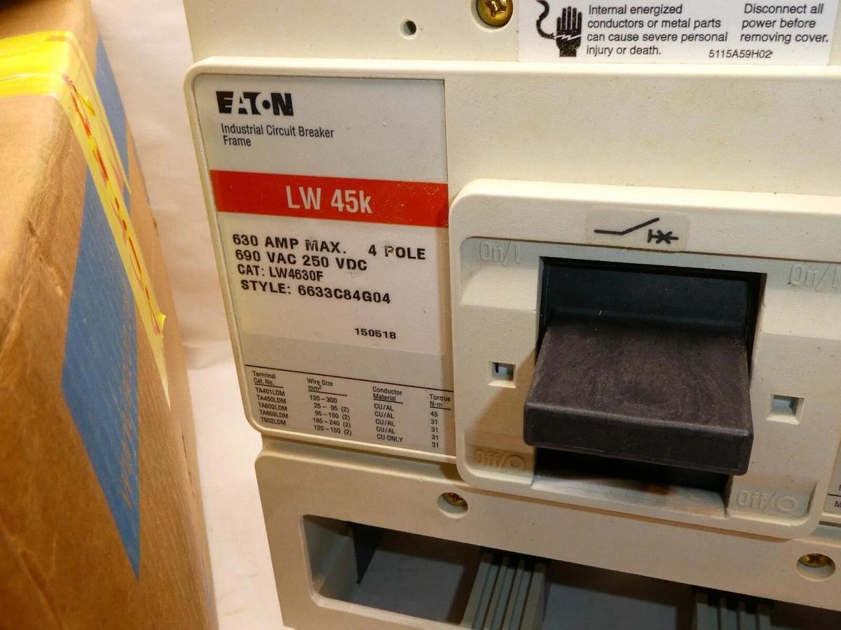 (New) Cutler Hammer EATON Breaker LW4630F  LW 45k 4P 630 amp max 690vac 250Vdc
