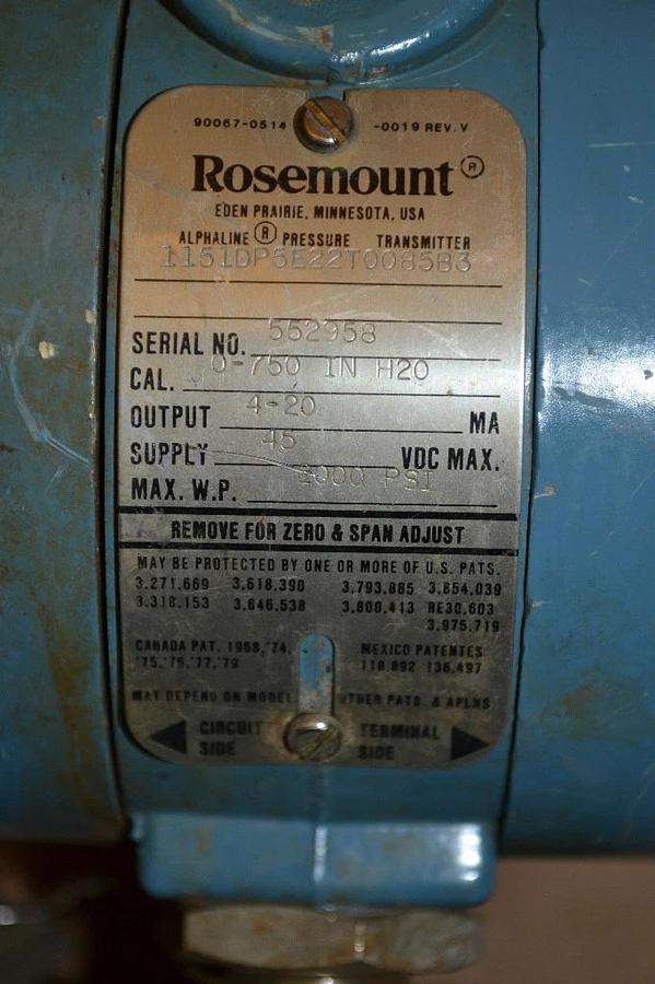 Used ROSEMOUNT PRESSURE TRANSMITTER 1151DP5E22T0085B3 2000