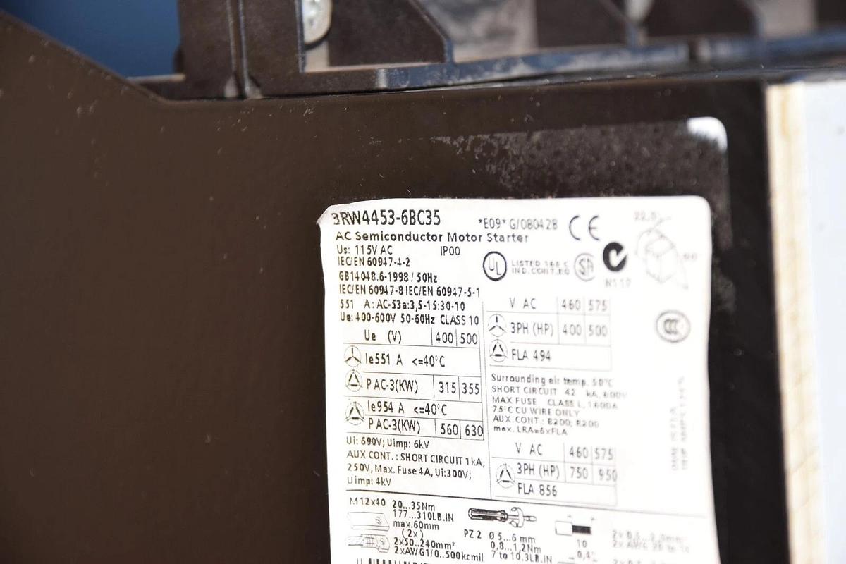 Used SIEMENS 3RW4453-6BC35 AC Semiconductor Motor Starter 460/575v 3ph 400-500hp