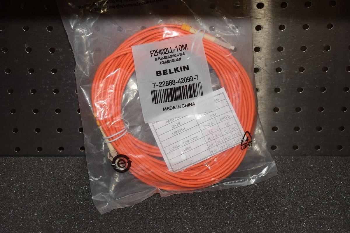 Used Belkin F2F402LL-10M Duplex Fiber Optic Patch Cable - LC Male - LC Male - 32.8ft 722868420997