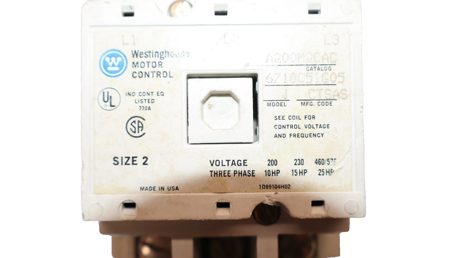 Used Westinghouse Motor Control Starter Size Sz 2 A200M2CAC Model J 110/120V Coil