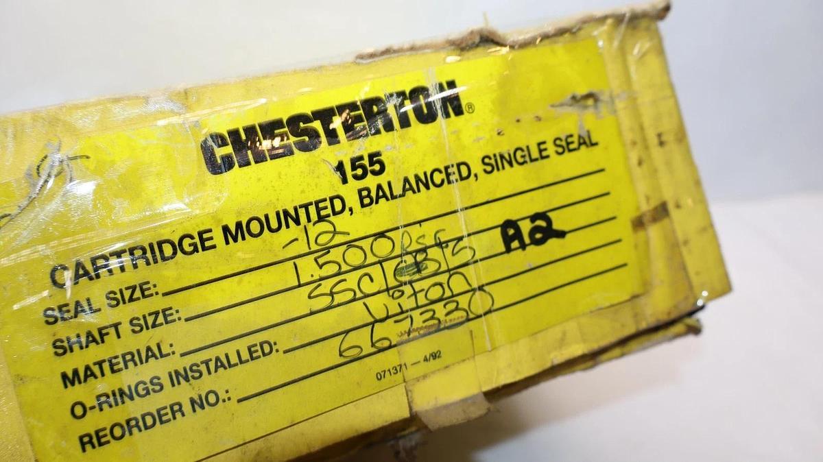 Chesterton Cartridge Mounted, Balanced, Single Seal 155 Seal 12 Shaft 1-1/2" New