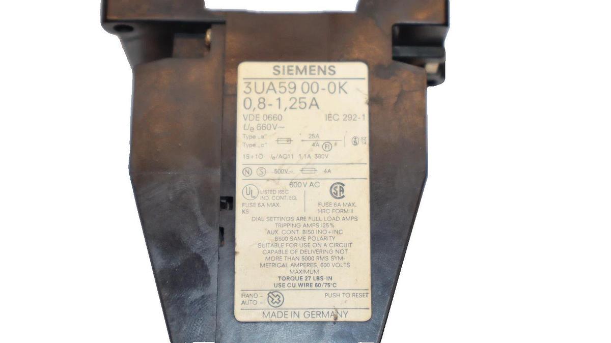 Used Siemens 3UA5900-0K 3UA59 00-0K 3UA59000K 0,8-1,25 A Overload Relay