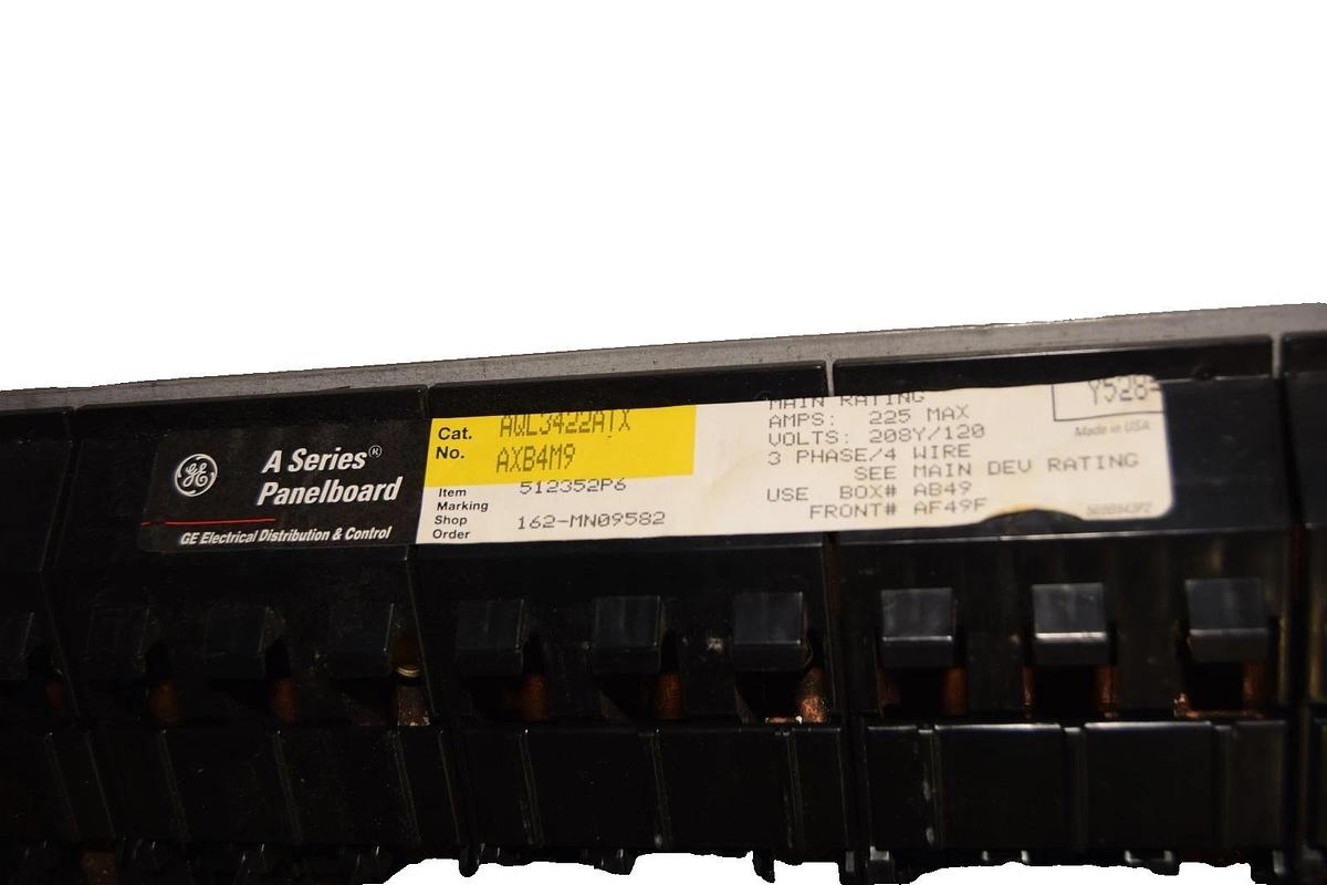Used General Electric / GE AQL3422ATX 225Amp 3Ph Main Lug Panelboard Interior *Only*